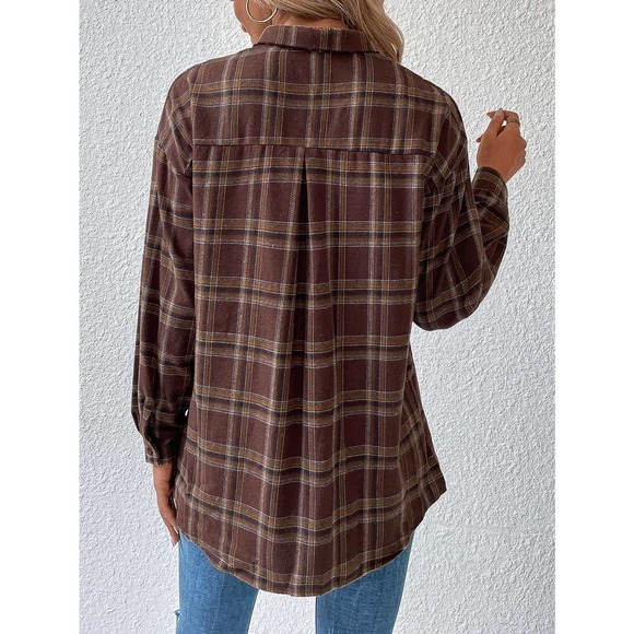 Preppy oversized Plaid print long sleeve button up Shirt - Picture 6 of 11